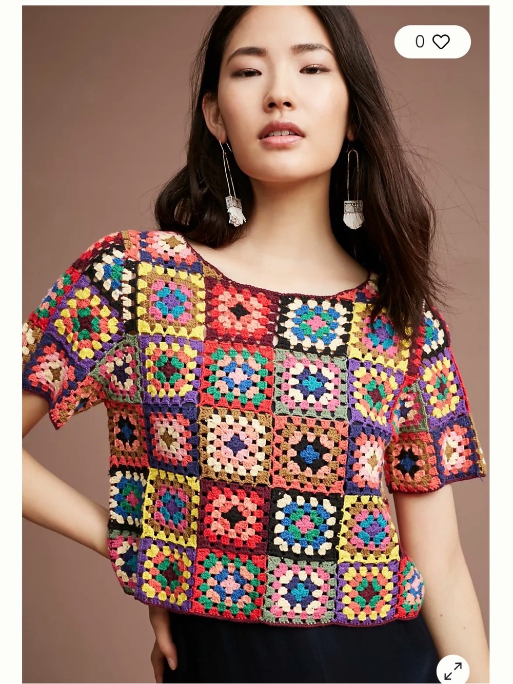 FARM Rio Multicolor Crochet Granny-Square Crop Top
